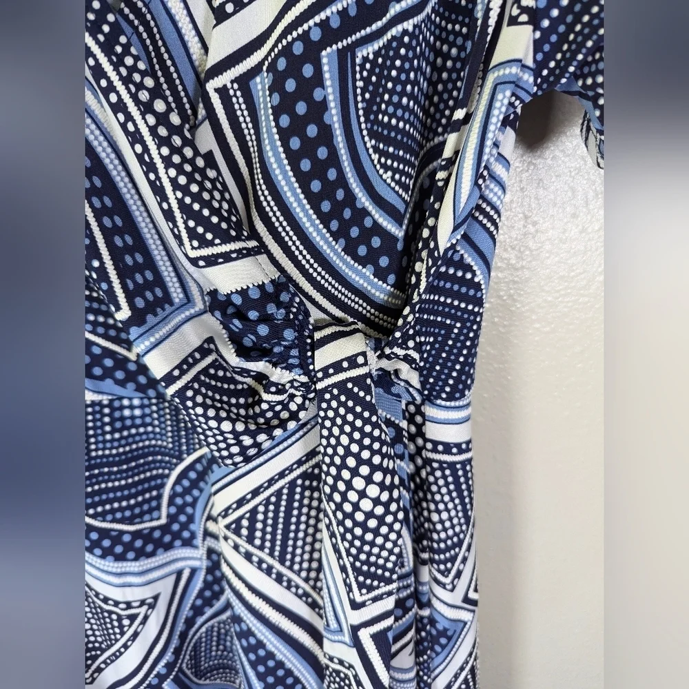 Expresso women's blue, black,white deco dress with tie front size petite medium